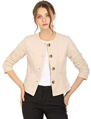 Allegra K Women's Fall Casual Jacket Elegant Button Front Work Office Blazer X-Small Beige