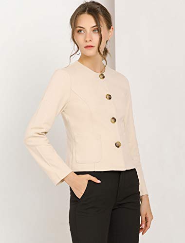 Allegra K Women's Fall Casual Jacket Elegant Button Front Work Office Blazer X-Small Beige