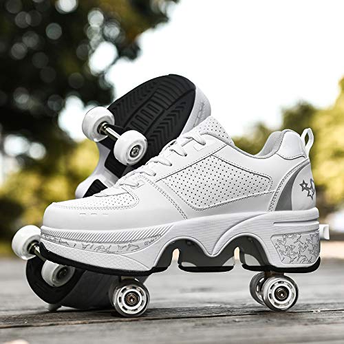 MLyzhe Deformation Roller Shoes Male and Female Skating Shoes Adult Children's Automatic Walking Shoes Invisible Pulley Shoes Skates with Double-Row Deform Wheel