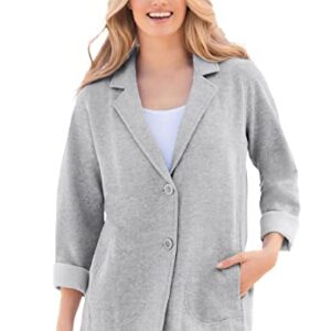 Woman Within Women's Plus Size Knit Blazer - 26/28, Heather Grey Gray