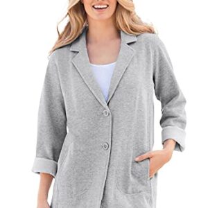 Woman Within Women's Plus Size Knit Blazer - 26/28, Heather Grey Gray