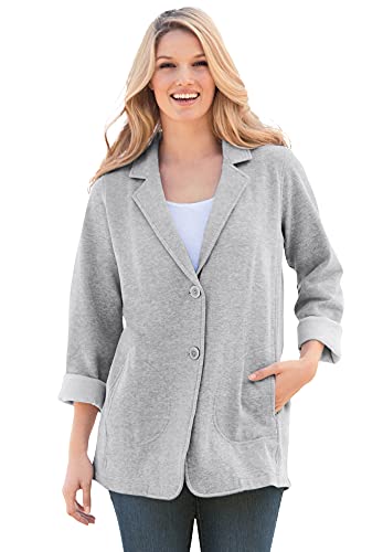 Woman Within Women's Plus Size Knit Blazer - 26/28, Heather Grey Gray