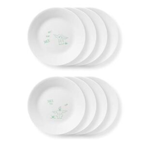 corelle vitrelle 8-piece appetizer plates set, triple layer glass and chip resistant, 6-3/4-inch lightweight round plates, disney star wars-the child