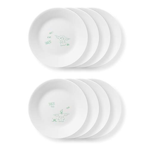 Corelle Vitrelle 8-Piece Appetizer Plates Set, Triple Layer Glass and Chip Resistant, 6-3/4-Inch Lightweight Round Plates, Disney Star Wars-The Child