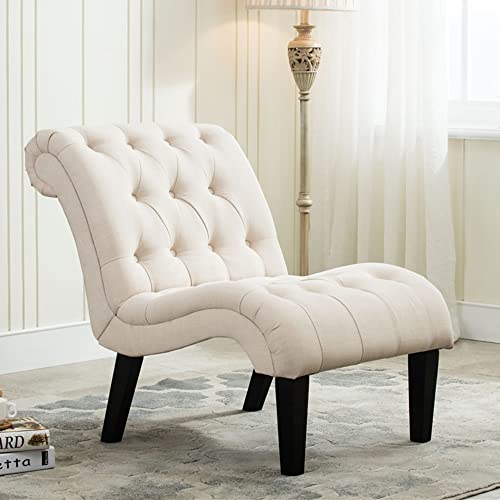 Yongqiang Accent Chair for Bedroom Living Room Chairs Tufted Upholstered Lounge Chair with Wood Legs Linen Fabric