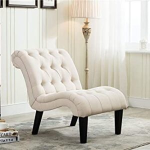 Yongqiang Accent Chair for Bedroom Living Room Chairs Tufted Upholstered Lounge Chair with Wood Legs Linen Fabric