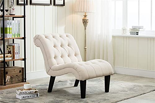 Yongqiang Accent Chair for Bedroom Living Room Chairs Tufted Upholstered Lounge Chair with Wood Legs Linen Fabric