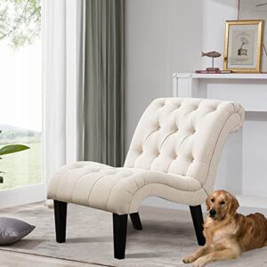 Yongqiang Accent Chair for Bedroom Living Room Chairs Tufted Upholstered Lounge Chair with Wood Legs Linen Fabric