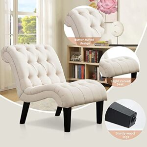 Yongqiang Accent Chair for Bedroom Living Room Chairs Tufted Upholstered Lounge Chair with Wood Legs Linen Fabric