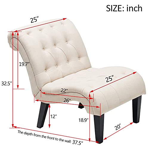 Yongqiang Accent Chair for Bedroom Living Room Chairs Tufted Upholstered Lounge Chair with Wood Legs Linen Fabric