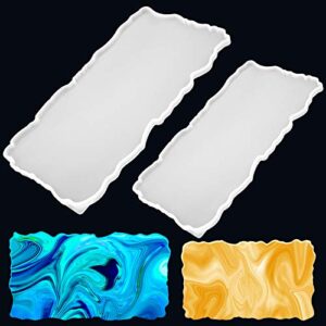 rainmae silicone resin tray molds, premium geode agate platter molds with 2pcs geode agate tray molds(8.3x13.9in & 6.9x12.4in), epoxy resin casting molds for making faux agate tray, serving board