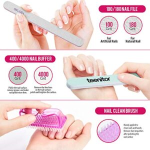 Clear Coffin Nail Tips Set, Teenitor Long Acrylic Nail Tip Full Cover Clear Press On Nails, 600pcs Ballerina False Nails Tips With Nail Glue, Acrylic Nail Clipper Files And Buffer Polisher Nail Brush for Beginners