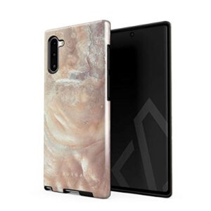 burga phone case compatible with samsung galaxy note 10 - hybrid 2-layer hard shell + silicone protective case -nude shades marble brown seashell pearl serene - scratch-resistant shockproof cover