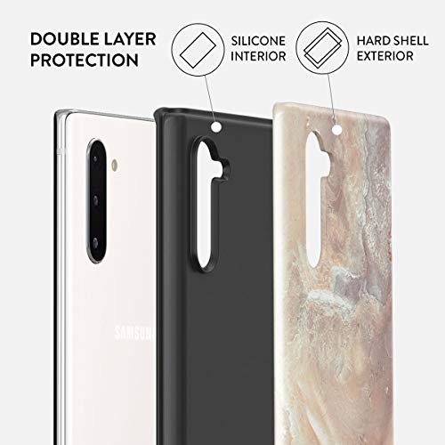 BURGA Phone Case Compatible with Samsung Galaxy Note 10 - Hybrid 2-Layer Hard Shell + Silicone Protective Case -Nude Shades Marble Brown Seashell Pearl Serene - Scratch-Resistant Shockproof Cover