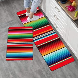 gesmatic red kitchen rugs, 2 piece mat kitchen rug 17"x48" 17"x24" mexican rug pattern serape stripes detail background with colors non-slip striped kitchen rug