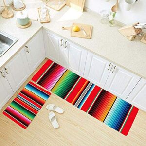 Gesmatic Red Kitchen Rugs, 2 Piece Mat Kitchen Rug 17"X48" 17"X24" Mexican Rug Pattern Serape Stripes Detail Background with Colors Non-Slip Striped Kitchen Rug