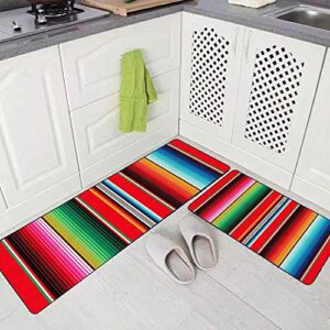 Gesmatic Red Kitchen Rugs, 2 Piece Mat Kitchen Rug 17"X48" 17"X24" Mexican Rug Pattern Serape Stripes Detail Background with Colors Non-Slip Striped Kitchen Rug