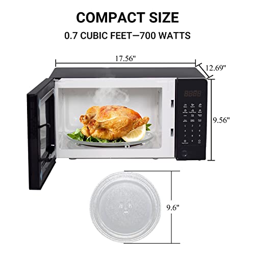 Smad Small Microwave Oven 0.7 Cu.Ft, Mini Microwave Oven with 9.6'' Removable Turntable, 6 Auto Preset Menus, Child Lock, Easy Clean Interior, Black, 700W
