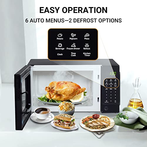 Smad Small Microwave Oven 0.7 Cu.Ft, Mini Microwave Oven with 9.6'' Removable Turntable, 6 Auto Preset Menus, Child Lock, Easy Clean Interior, Black, 700W