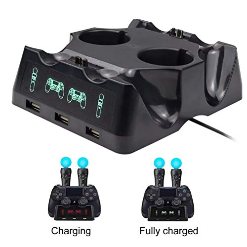 Hdiwousp PS4 Controller Charger Station,4 in 1 PS Motion Move Charging Station, Fast Charging Dock Station Wireless Multi Controller Compatible with PS4 VR Playstation 4 Slim Pro,with LED Indicator