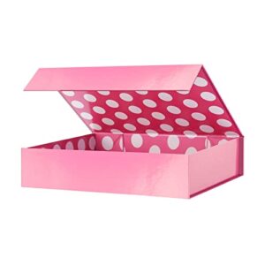 green bean gift box 11x7.8x2.3 inches, pink gift box with lid, shirt gift box, magnetic gift box for gift packaging (glossy metallic pink, polka dot design inside)