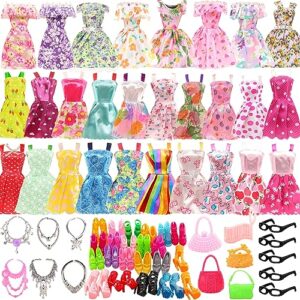 bm 41 pieces doll clothes and accessories for 11.5 inch girl doll include 15 pcs party floral dresses, 10 pcs shoes, 5 pcs bags, 11 pcs different doll accessories