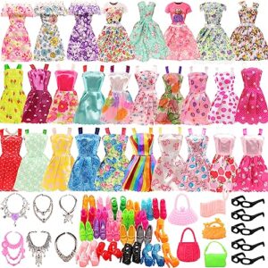 BM 41 Pieces Doll Clothes and Accessories for 11.5 Inch Girl Doll Include 15 Pcs Party Floral Dresses, 10 Pcs Shoes, 5 Pcs Bags, 11 Pcs Different Doll Accessories