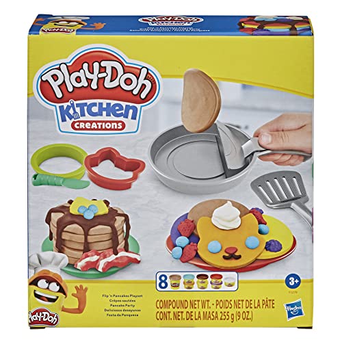 Play-Doh Kitchen Creations Flip 'n Pancakes Playset with 14 Play Kitchen Accessories, Preschool Toys, Kitchen Toys for 3 Year Old Girls and Boys and Up