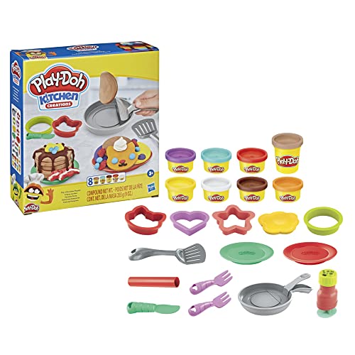 Play-Doh Kitchen Creations Flip 'n Pancakes Playset with 14 Play Kitchen Accessories, Preschool Toys, Kitchen Toys for 3 Year Old Girls and Boys and Up