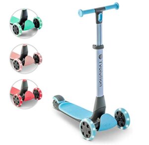 yvolution y glider nua | three wheel foldable kick scooter for kids with storage accessory for children ages 3+ years (blue)