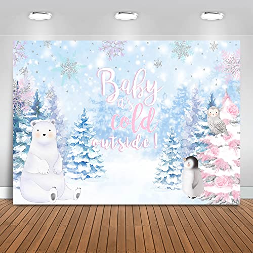 Avezano Winter Wonderland Baby Shower Backdrop 7x5ft Vinyl Baby It's Cold Outside Party Decorations Winter Snow Polar Bear and Penguin Baby Shower Banner Photography Background