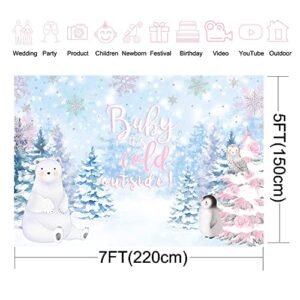 Avezano Winter Wonderland Baby Shower Backdrop 7x5ft Vinyl Baby It's Cold Outside Party Decorations Winter Snow Polar Bear and Penguin Baby Shower Banner Photography Background