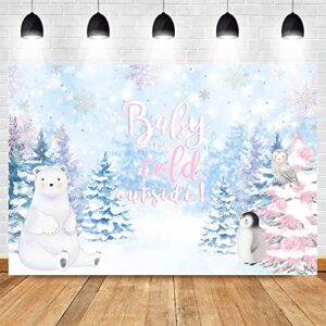 Avezano Winter Wonderland Baby Shower Backdrop 7x5ft Vinyl Baby It's Cold Outside Party Decorations Winter Snow Polar Bear and Penguin Baby Shower Banner Photography Background