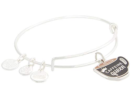 Alex and Ani Expandable Bangle for Women, Caffeine Queen Charm, Shiny Silver Finish, 2 to 3.5 in