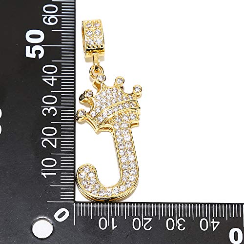 UALGL A-Z Letters Necklace Crown Necklace for Men Women 18K Gold Plated Letters Pendants with 23'' Chain Hip Hop Alphabet Name Jewelry Mom Gifts (Yellow-J)