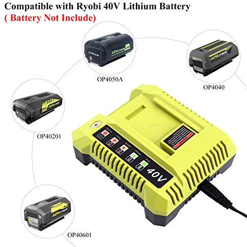 Elefly OP401 Replacement for Ryobi 40V Battery Charger OP404 ZROP401, Compatible with Ryobi 40V Lithium Battery OP40601 OP4050A OP4040 OP4026A OP40201 OP40261 OP4030 OP40301 OP40401 OP40501