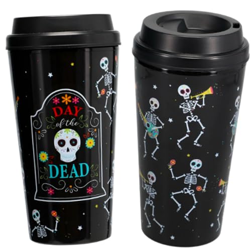 TopNotch Outlet Plastic Tumblers - Day of the Dead (2 Pc) Ward Off a Worldwide Zombie Apocalypse - Halloween Decor - Travel Cups - Coffee Mugs