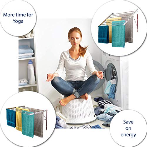 Smartsome | Wall Mounted | Clothes Drying Rack| 22" Wide |15 Linear Feet Capacity | 8 Smooth Round Stainless Steel Rods | 60 lb Capacity | Fully Assembled | Compact Sturdy Space-Saving Design