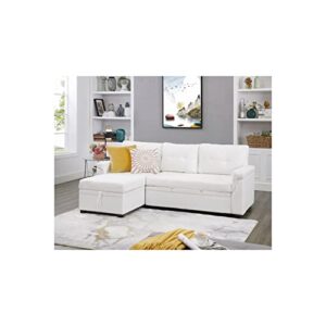 Naomi Home Laura Sectional Sleeper Sofa with Pull Out Bed, Reversible Sleeper Sectional Sofa Bed, Best Sleeper Sofa Couch with 168L Storage, L-Shape Pull Out Couch Bed Sleeper Sofa – Velvet/White