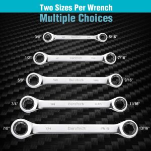 DURATECH Double Box End Ratcheting Wrench Set, SAE, 5-Piece, 5/16" to 7/8", CR-V Steel, with EVA Foam Tool Organizer