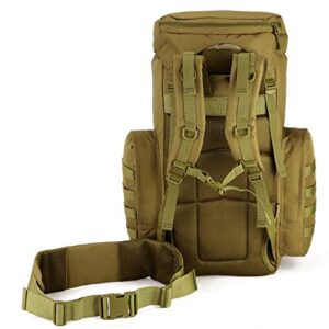 Protector Plus Tactical Hiking Daypack 70-85L Military MOLLE Assault Backpack Army Traveling Camping Pack Bug Out Bag Outdoor Rucksack (Rain Cover & Patch Included),Brown