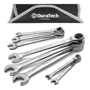 duratech ratcheting wrench set, combination wrench set, sae, 8-piece, 5/16" to 3/4", cr-v steel, with pouch
