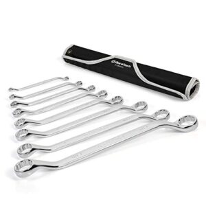 duratech 50-degree offset wrench set, sae, double box end wrench set, 8-piece, 1/4'' to 1-1/4'', 12 point, cr-v steel, with easy hang rolling pouch