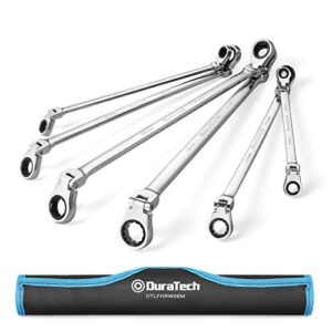 duratech extra long flex-head ratcheting wrench set, double box end wrench set, 6-piece, metric 8-19mm, cr-v steel, with pouch
