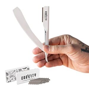 professional straight razor - ultra exposed straight razor kit with 10 gravity premium blades, 2mm exposed (apollo13)