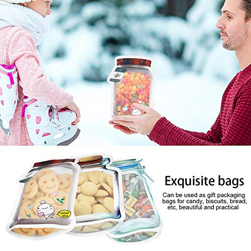 KELYDI Reusable Ziplock Bags, 10 Packs Mason Jar Zipper Bags Portable Leak-proof Plastic Food Storage Pouch Bag for Snack Sandwich Nuts Biscuits Travel Picnic Camping