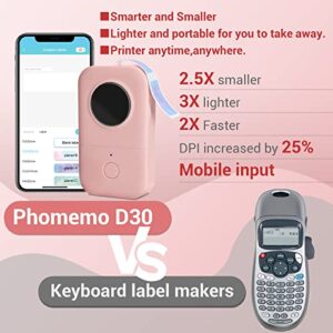 Phomemo Label Maker Machine with Tape, D30 Portable Bluetooth Label Printer for Storage, Barcode, Mailing, Office, Home, Organizing, Sticker Maker Mini Label Maker with Multiple Templates，Pink