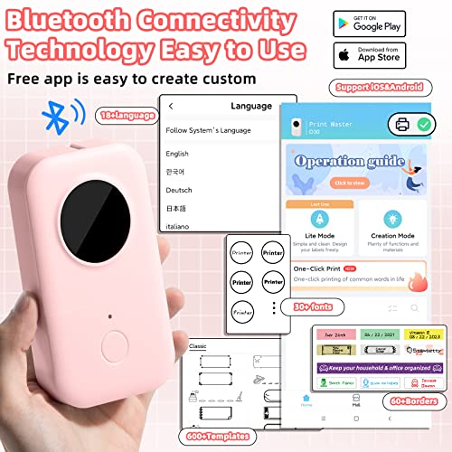 Phomemo Label Maker Machine with Tape, D30 Portable Bluetooth Label Printer for Storage, Barcode, Mailing, Office, Home, Organizing, Sticker Maker Mini Label Maker with Multiple Templates，Pink