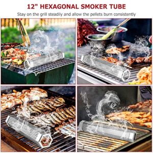 Realcook Pellet Smoker Tube 12-inch: Stainless Steel Wood Pellets Smoke Tube for Hot or Cold Smoking | BBQ Smoke Generator Tubes Works with any Grill and Smokers