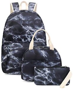 bluboon school backpack teens girls boys kids school bags bookbag with lunch bag pencil pouch (black)